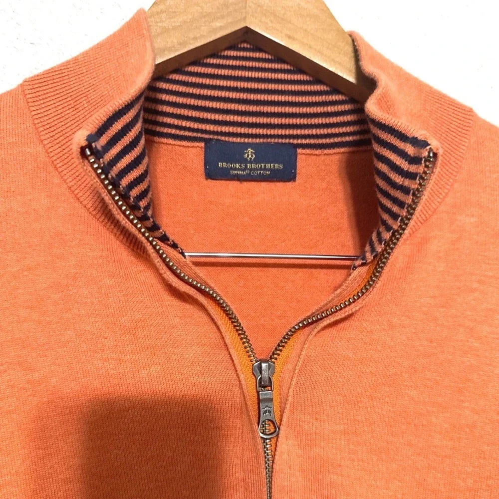 Brooks Brothers Mens‎ XXL 2XL Orange Supima Cotton Quarter Zip Pullover Sweater
